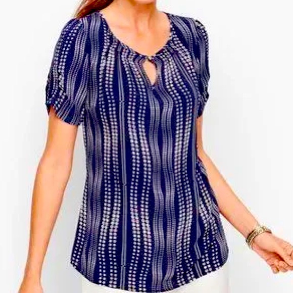 Talbots Tops - Talbot keyhole flower pattern short sleeve shirt Size L